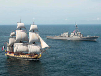 Tall Ship and Modern Warship