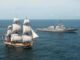 Tall Ship and Modern Warship